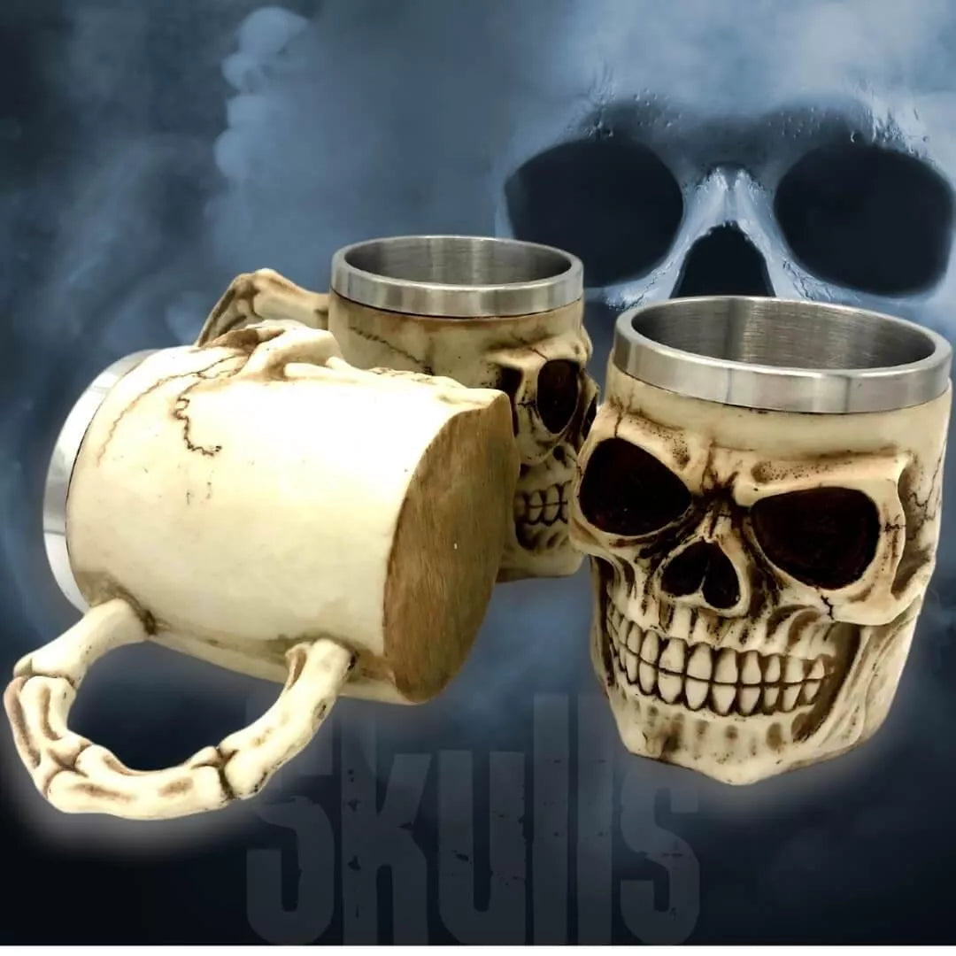 Creature Cups Skull In Bottom Black and White Ceramic Coffee Mug