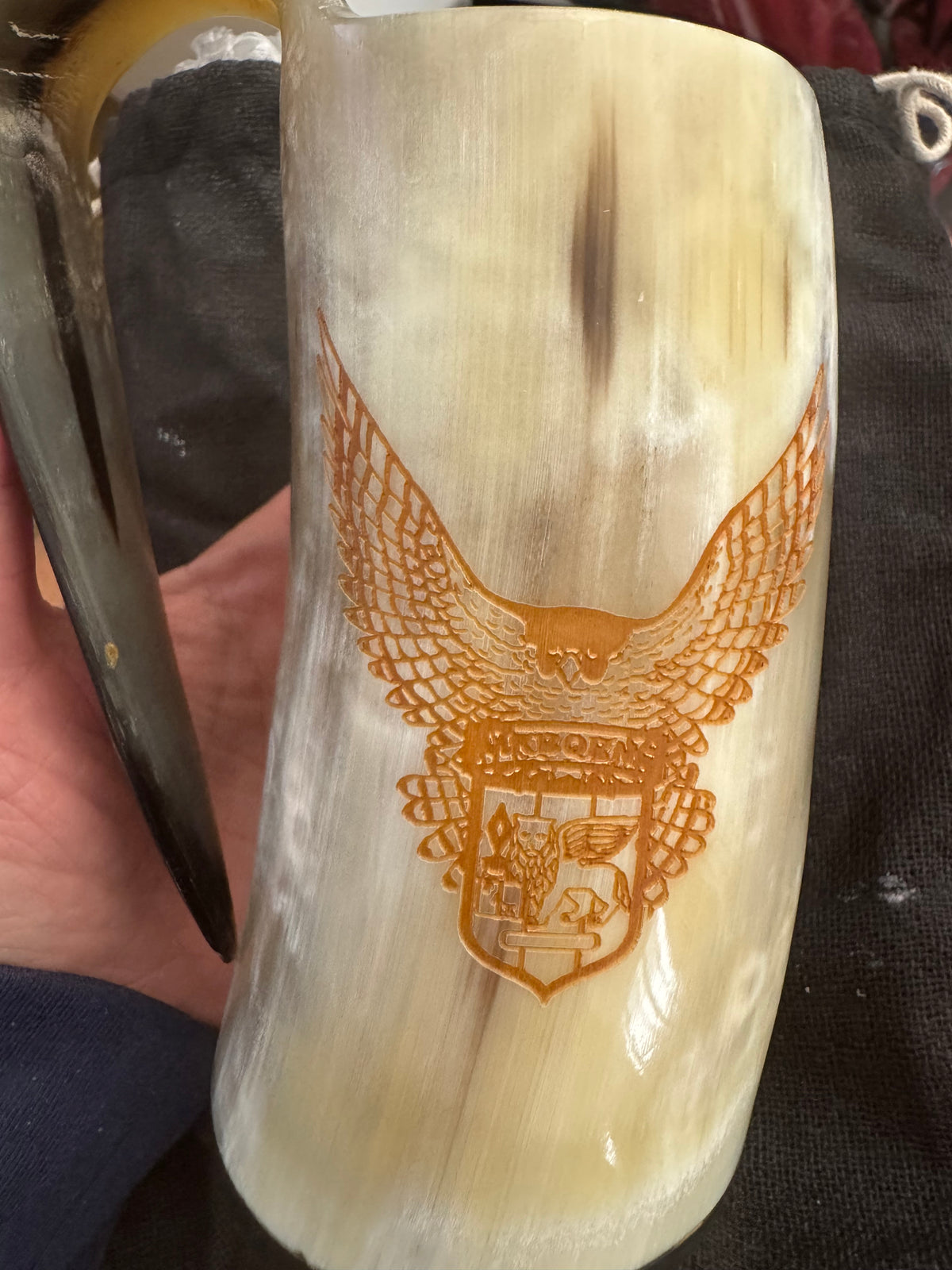 Large Tankard Drinking Horn with Engraving
