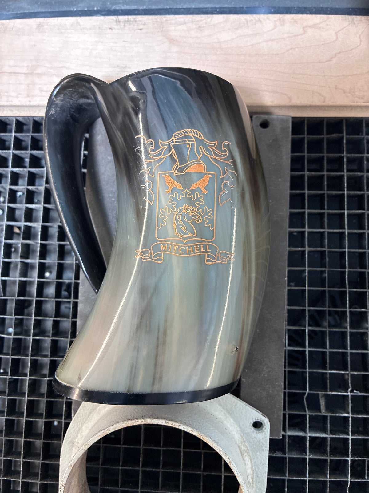 Large Tankard Drinking Horn with Engraving