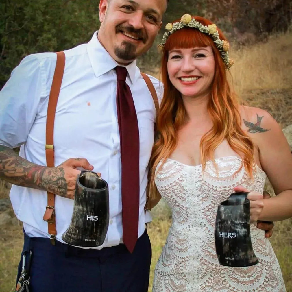 get custom groomsmen gifts at AleHorn. Unique wedding horns will excite your guests