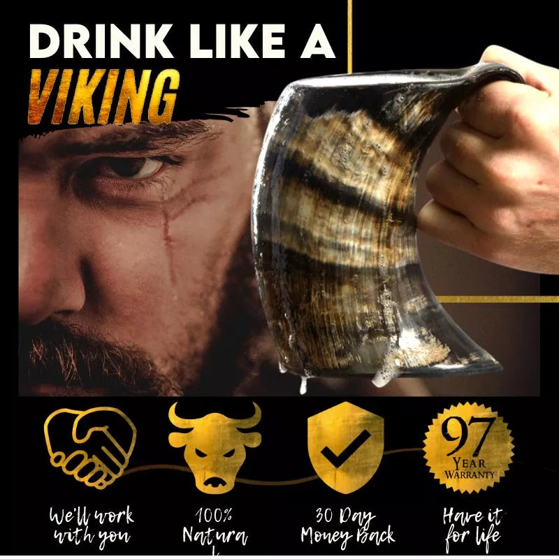 Twin USA Engraved Viking Horns w/ Stands