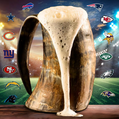 Discover the ultimate gift for men and elevate your drinking experience with AleHorn's premium Viking drinking horns. Handcrafted and engraved to perfection, our drinking horns can be personalized with your favorite football team logo or name. A must-have for any adventure or outdoor gathering, our drinking horns are the perfect addition to any collection.