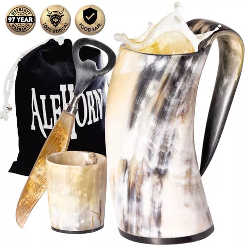 AleHorn Original 100% Authentic Ox Horn Drinking Mug | Summer Deal