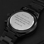 Black Chronograph Stainless Steel Watch - Ragnar Lothbrok Engraved Quote - AleHorn - Viking Drinking Horn Vessels and Accessories
