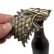 The sleek and stylish direwolf bottle opener is a must-have for any fan of Game Of Thrones. With its bold gold finish, this cool looking piece will make your next Viking party so much more enjoyable!
