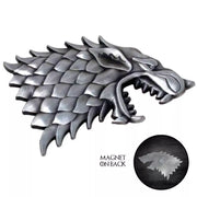 This direwolf bottle opener has a sleek, silver pewter finish.