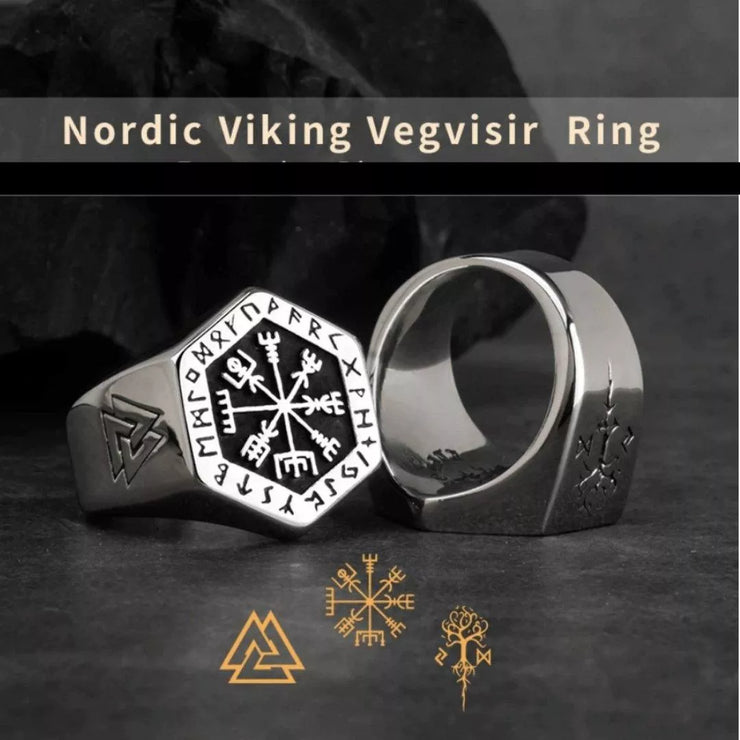 Nordic Viking Vegvisir Ring - AleHorn - Viking Drinking Horn Vessels and Accessories