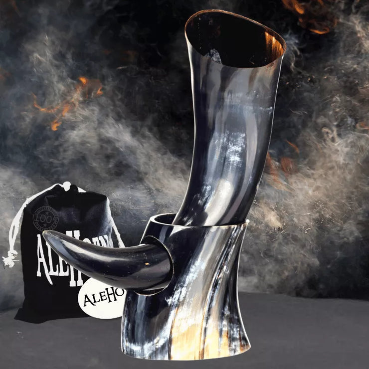 XL Curved Viking Drinking Horn is the perfect accessory to show off your love of drinking. This extra large, sturdy horn can hold over 20 ounces at once and has a stand so you can have it on display.