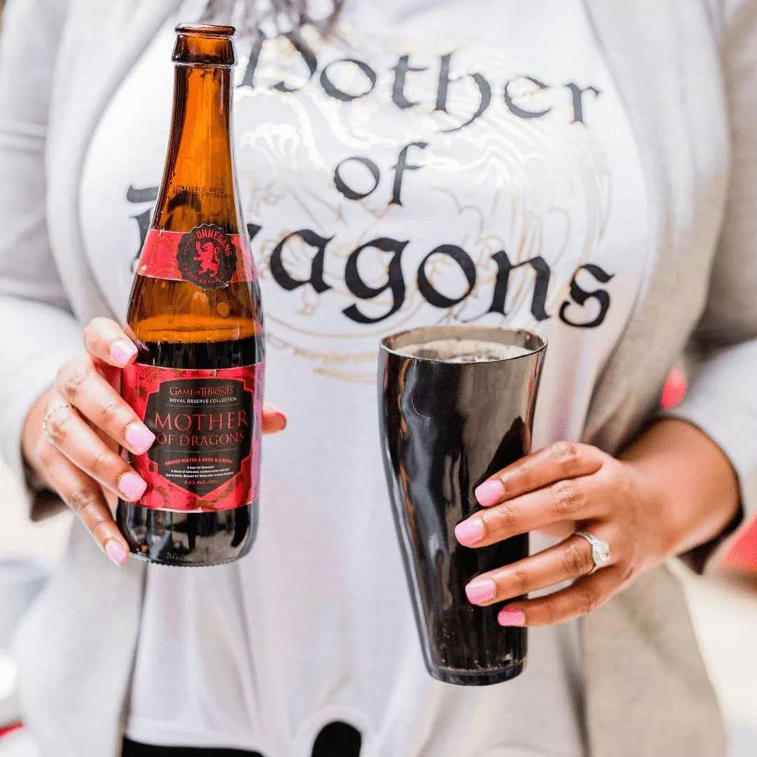 Excellent for serving mead, the Mead Horn Cup is a unique drinking vessel made from water buffalo horns. The horn's naturally curved shape allows you to drink right where it balances on your lips and leaves no need to lean over or hold it with hands while imbibing.