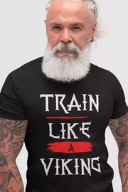 The iconic 'Train like a Viking' slogan boldly displayed on the shirt will not only inspire you but also catch the attention of fellow gym-goers. Pair it with your favorite workout shorts or leggings for a Viking-inspired gym look that exudes strength and determination. 